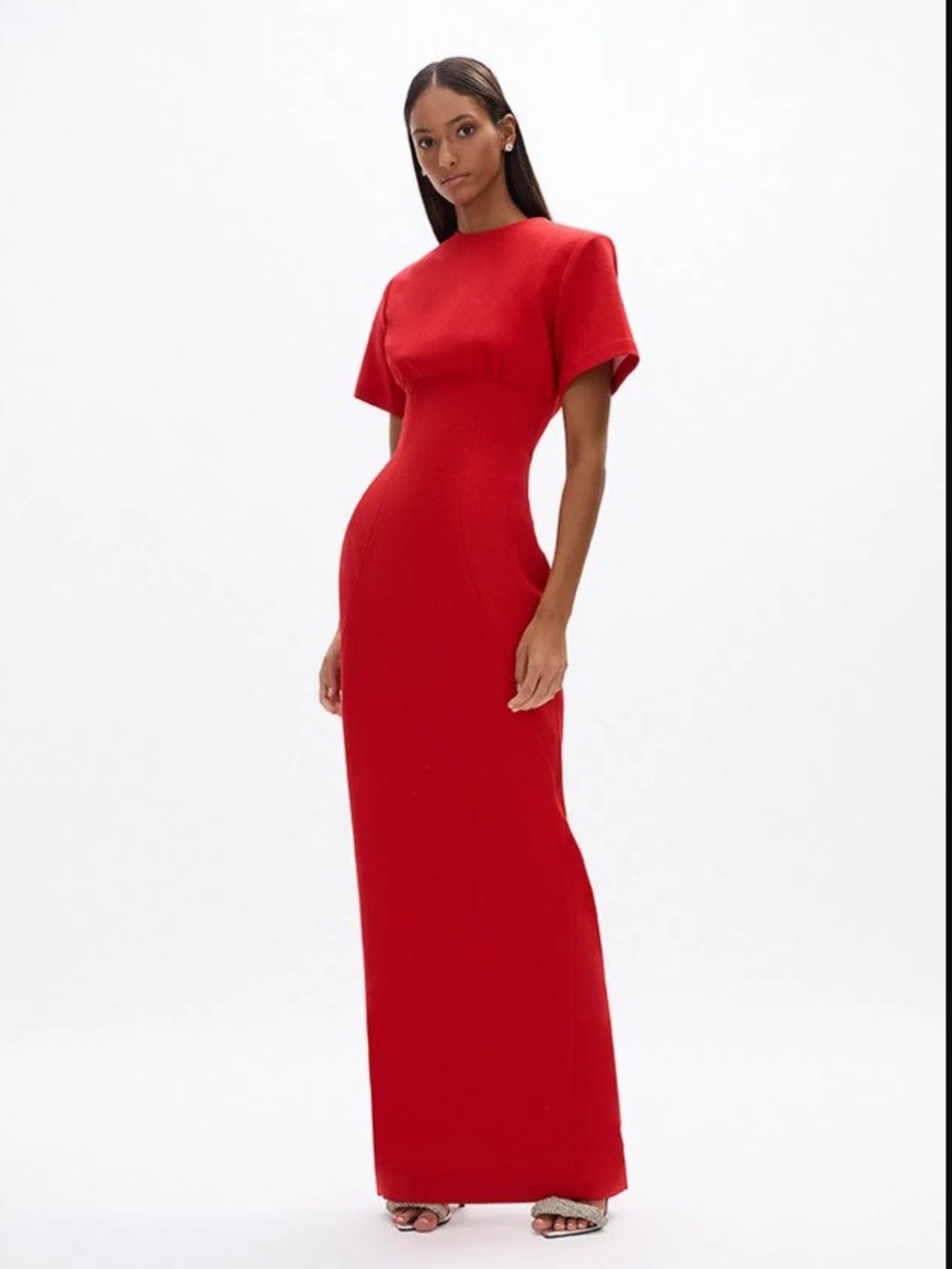 Rachel Gilbert Dover Short Sleeve Column Red Floor Length Gown AU1/US4 NWT